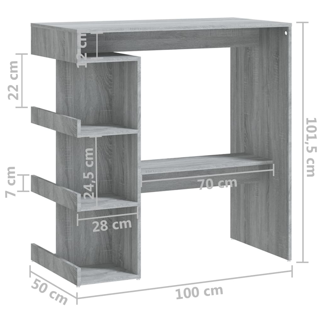 vidaXL Bar Table with Storage Rack Gray Sonoma 39.4"x19.7"x40"