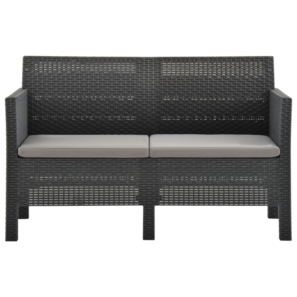 vidaXL 2-Seater Patio Sofa with Cushions Anthracite PP Rattan