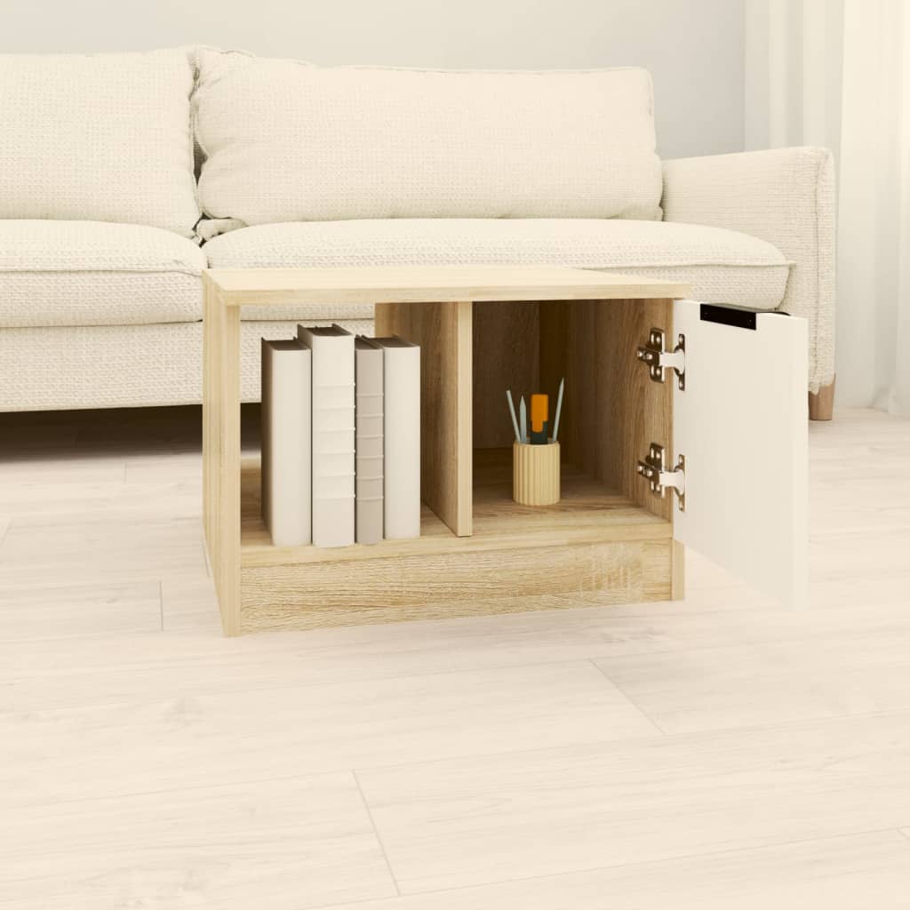 vidaXL Coffee Table White and Sonoma Oak 19.7"x19.7"x14.2" Engineered Wood