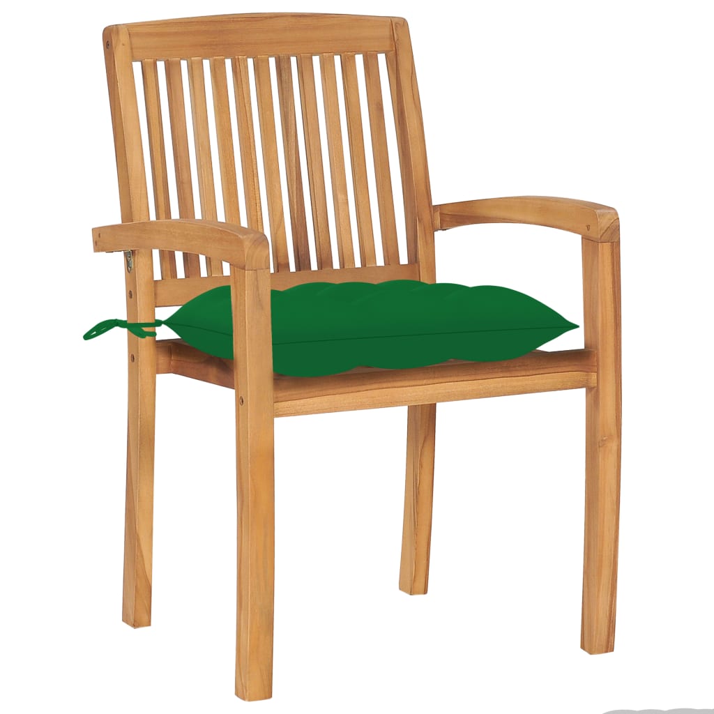 vidaXL Patio Chairs 2 pcs with Green Cushions Solid Teak Wood