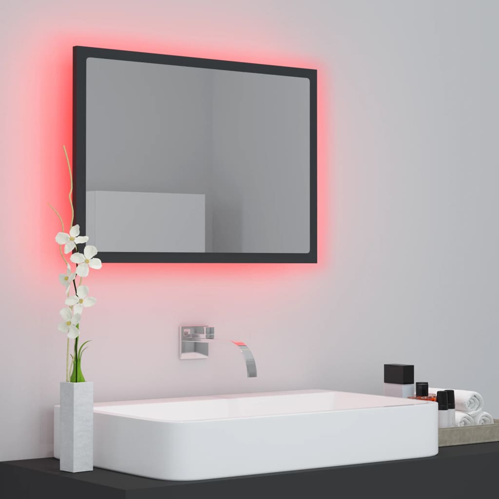 vidaXL LED Bathroom Mirror Gray 23.6"x3.3"x14.6" Engineered Wood