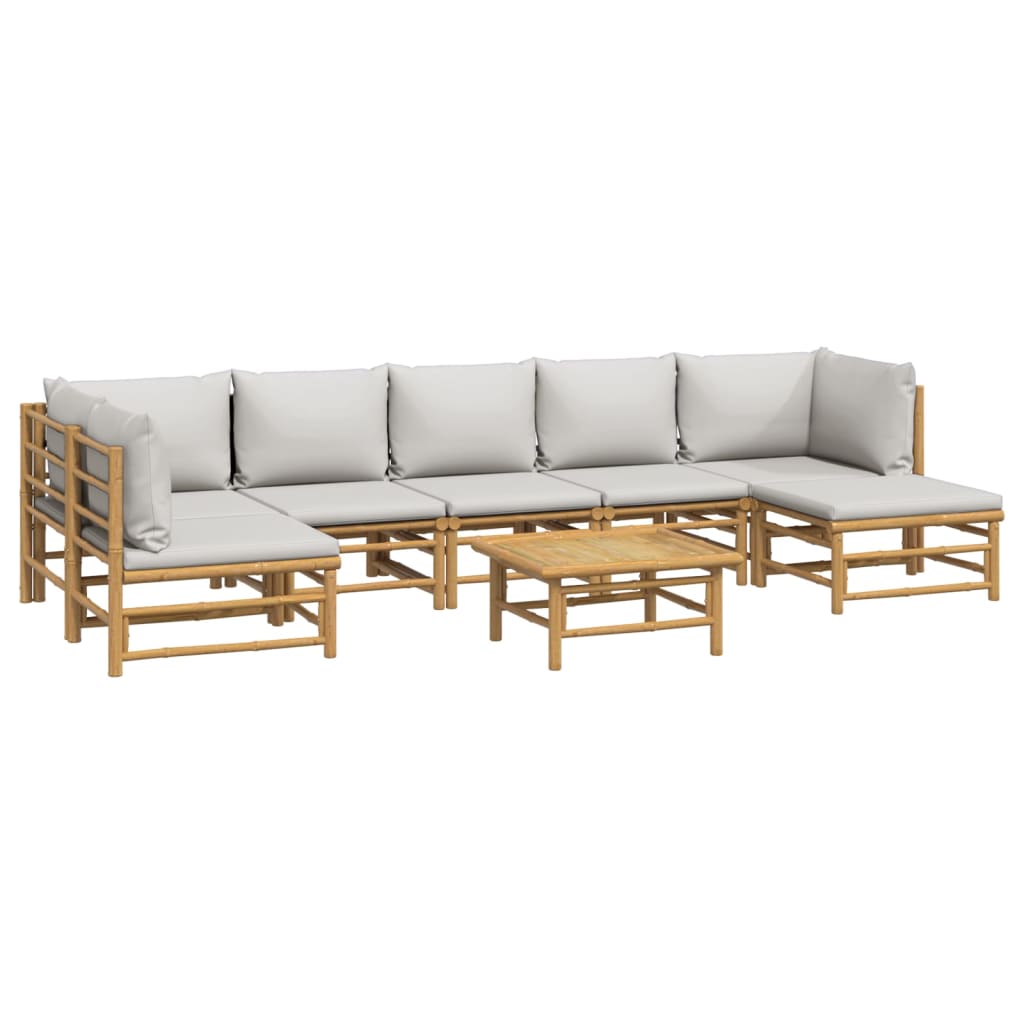 vidaXL 8 Piece Patio Lounge Set with Light Gray Cushions Bamboo