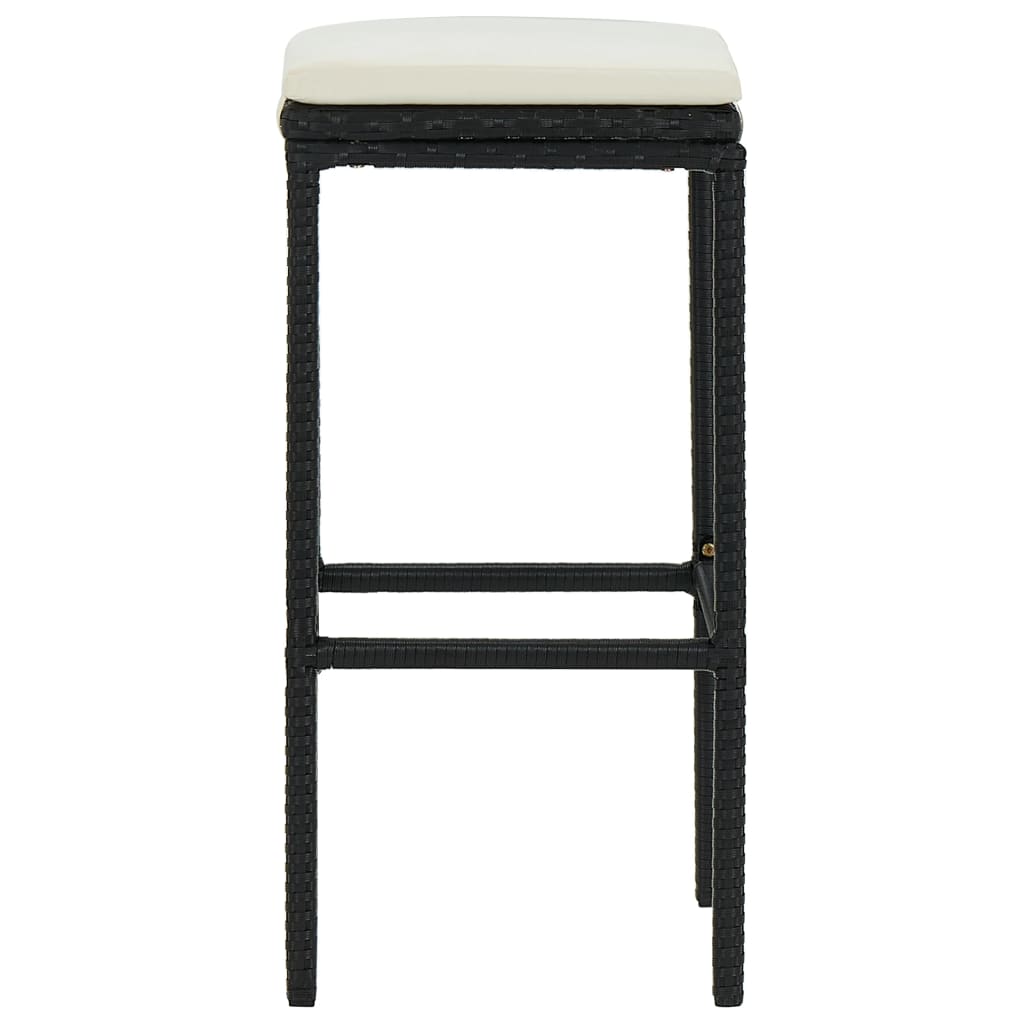 vidaXL Bar Stools with Cushions 2 pcs Black Poly Rattan