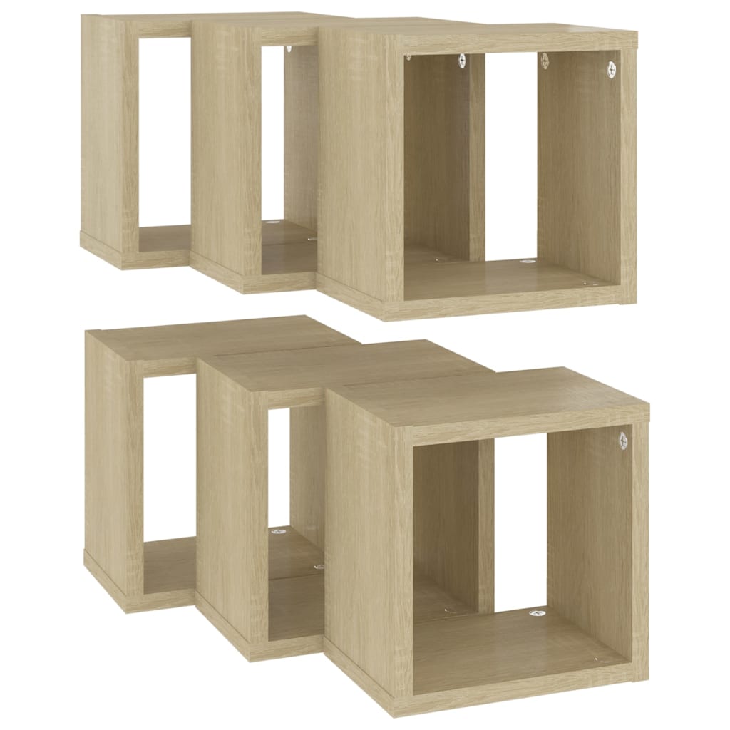 vidaXL Wall Cube Shelves 6 pcs Sonoma Oak 8.7"x5.9"x8.7"