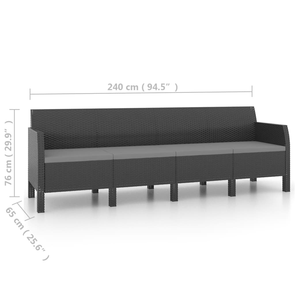 vidaXL 4-Seater Patio Sofa with Cushions Anthracite PP Rattan