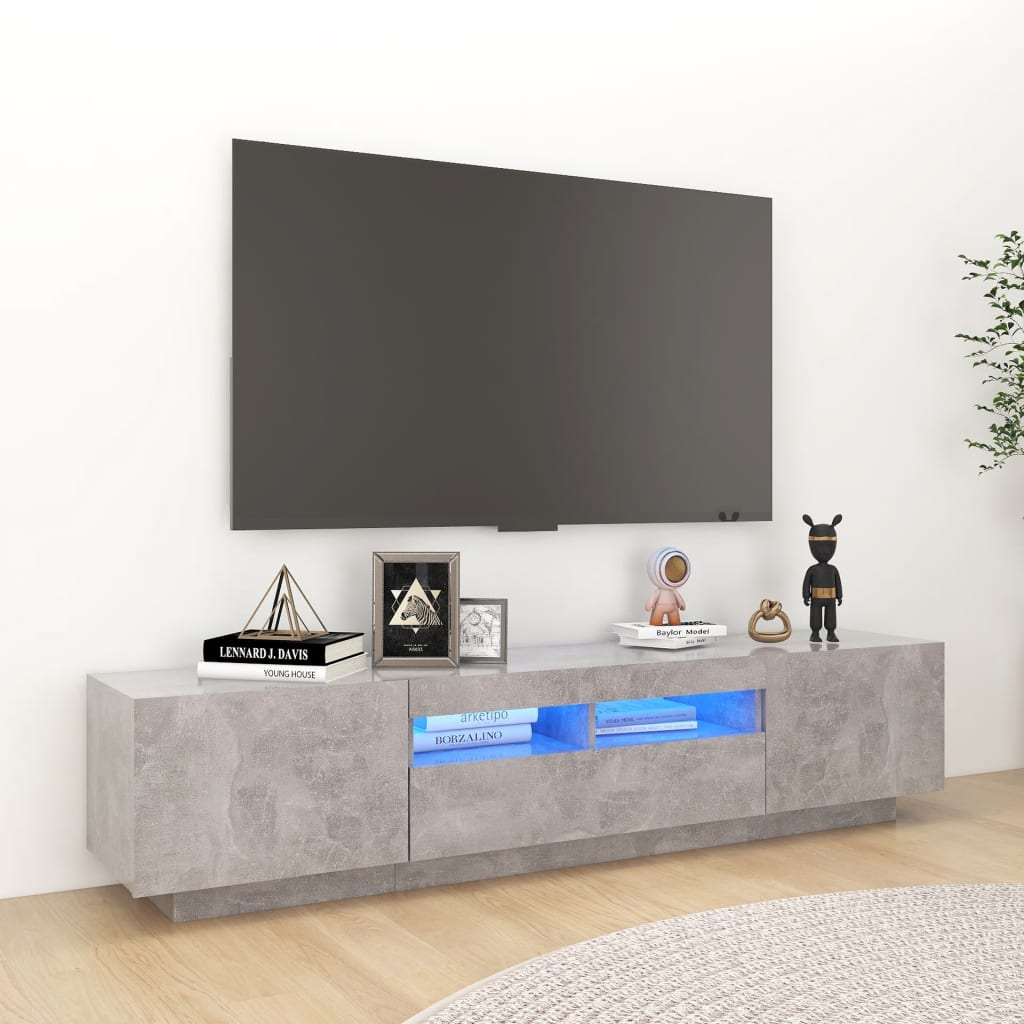 vidaXL TV Stand with LED Lights Concrete Gray 70.9"x13.8"x15.7"