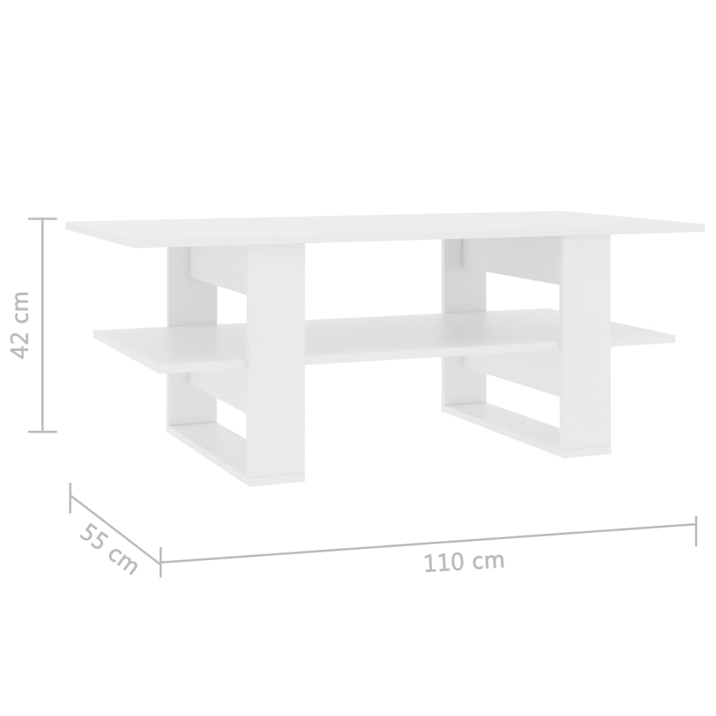 vidaXL Coffee Table White 43.3"x21.7"x16.5" Engineered Wood
