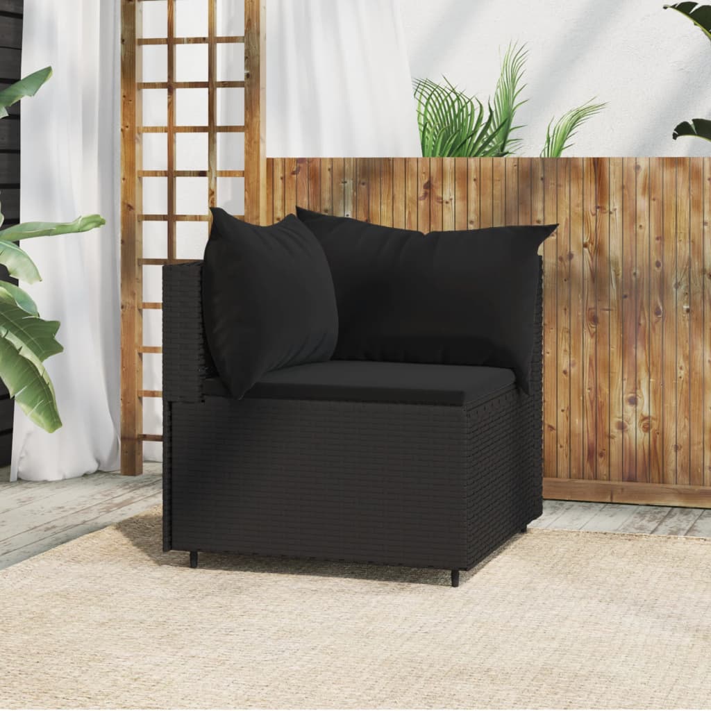 vidaXL Patio Corner Sofa with Cushions Black Poly Rattan
