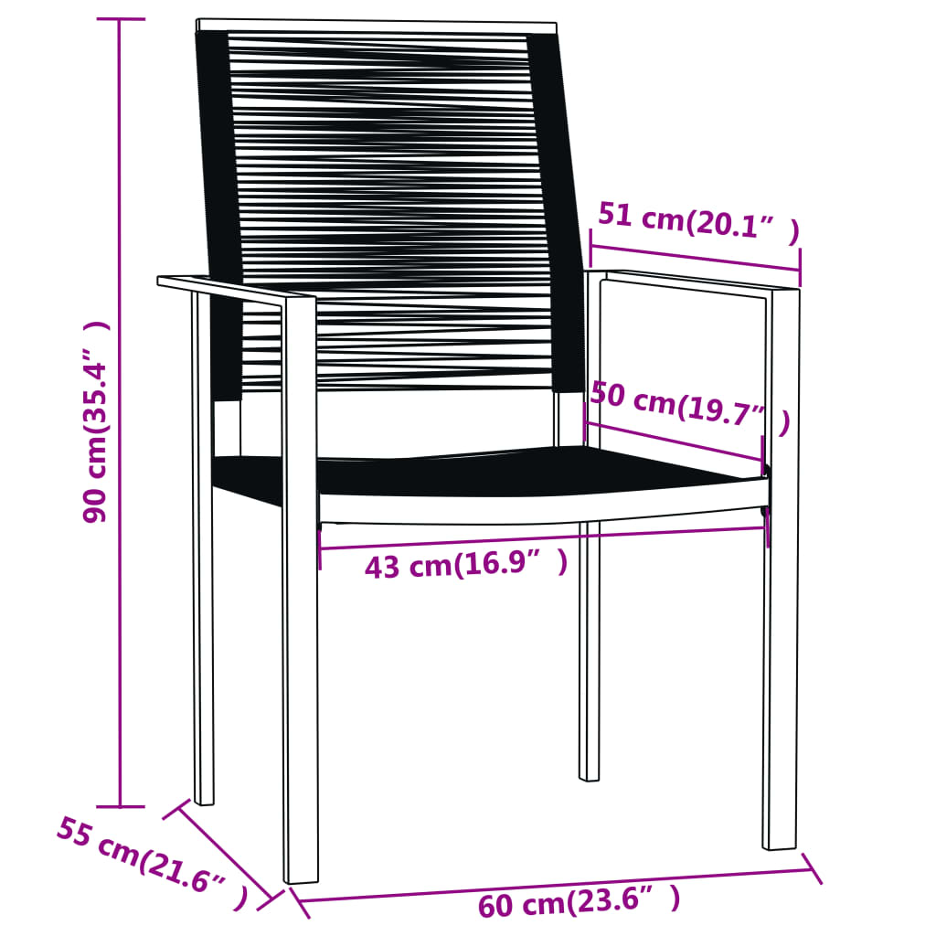 vidaXL 7 Piece Patio Dining Set Black