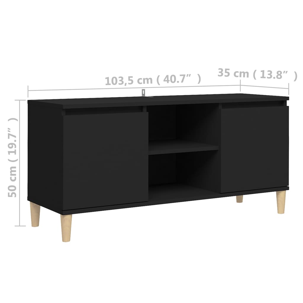 vidaXL TV Stand with Solid Wood Legs Black 40.7"x13.8"x19.7"