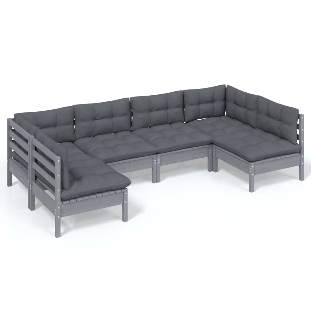 vidaXL 6 Piece Patio Lounge Set with Cushions Gray Solid Pinewood