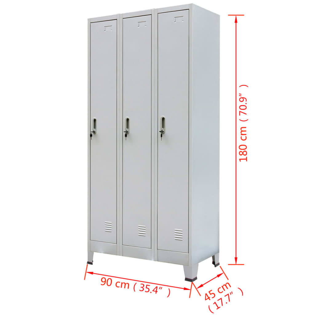 vidaXL Locker Cabinet with 3 Compartments Steel 35.4"x17.7"x70.9" Gray