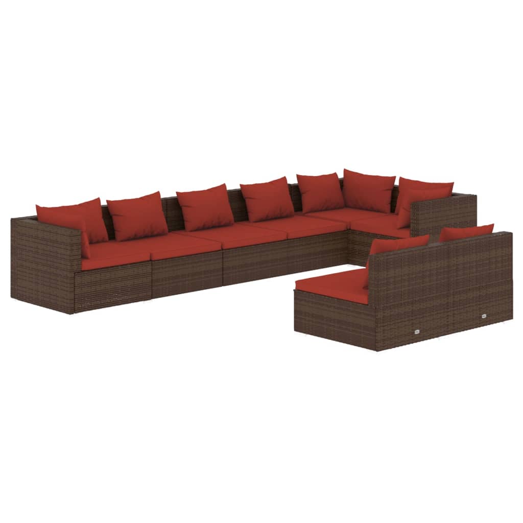 vidaXL 8 Piece Patio Lounge Set with Cushions Brown Poly Rattan