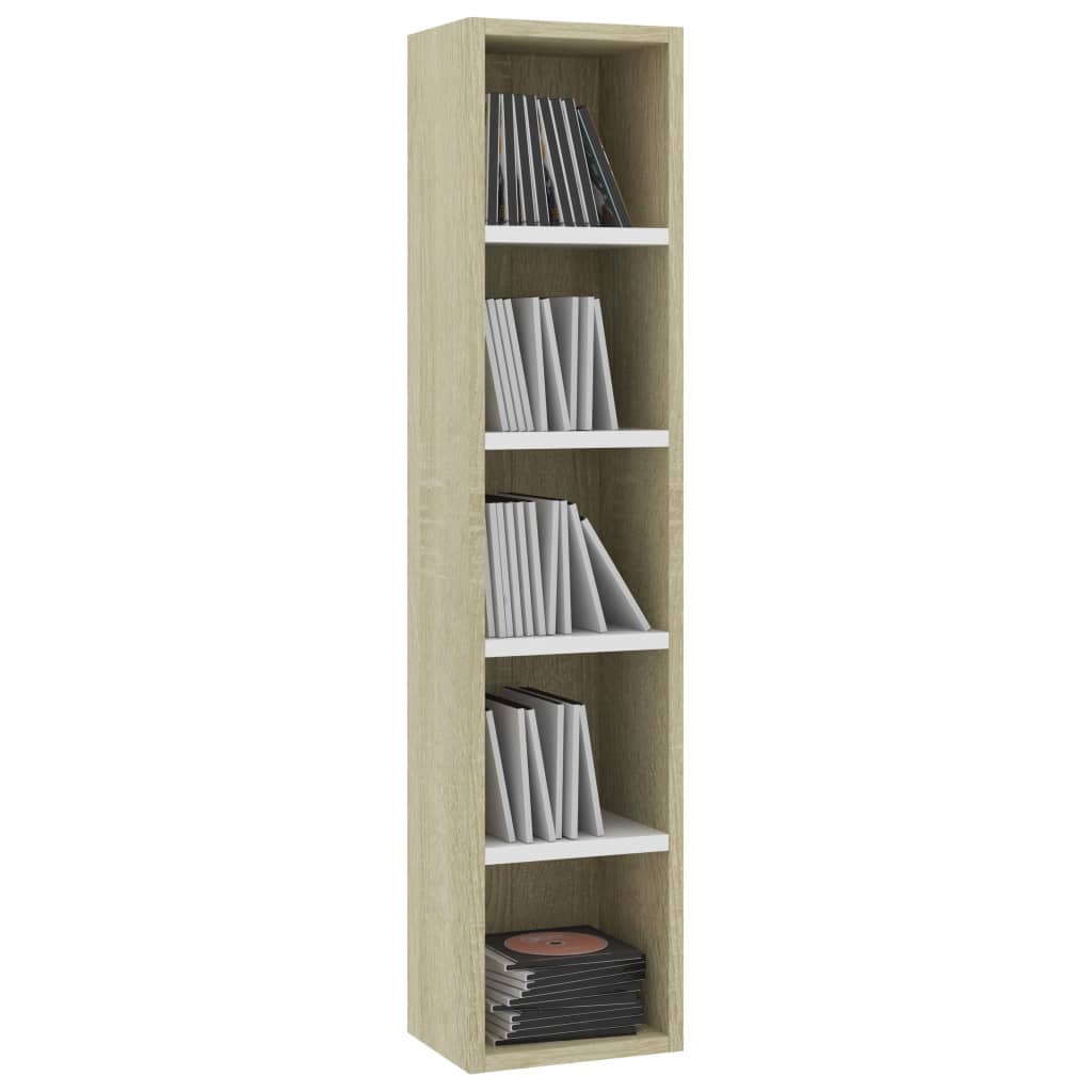 vidaXL CD Cabinet White and Sonoma Oak 8.3"x6.3"x36.8" Engineered Wood