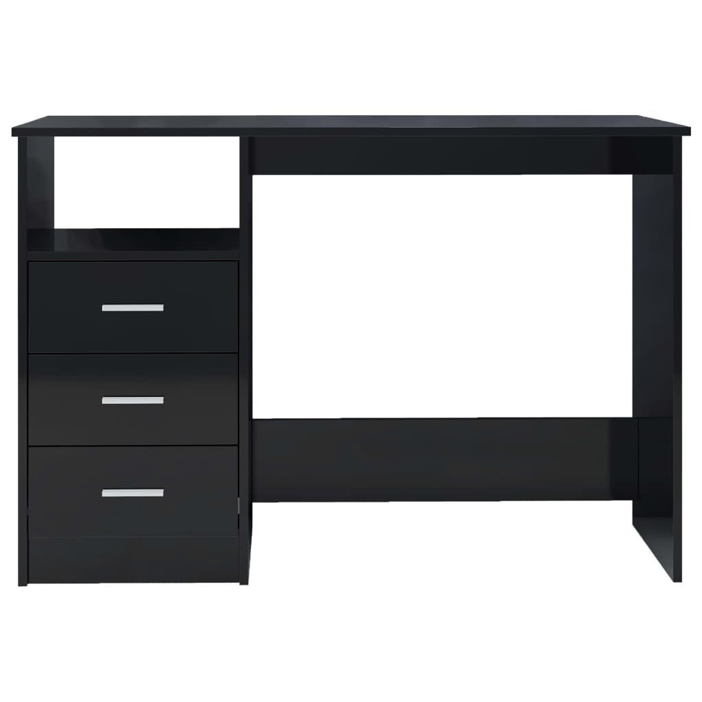 vidaXL Desk with Drawers High Gloss Black 43.3"x19.7"x29.9" Chipboard