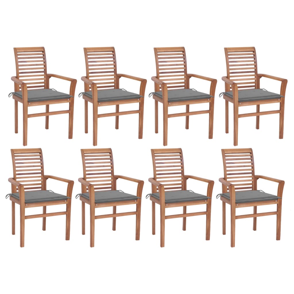 vidaXL Dining Chairs 8 pcs with Gray Cushions Solid Teak Wood