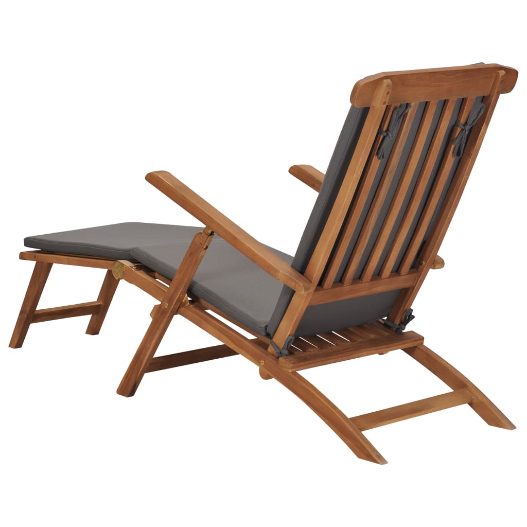 vidaXL Deck Chair with Cushion Dark Gray Solid Teak Wood