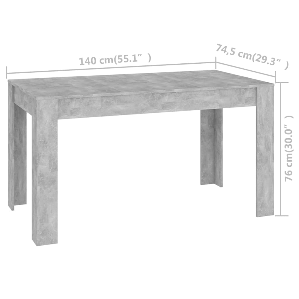 vidaXL Dining Table Concrete Gray 55.1"x29.3"x30" Chipboard