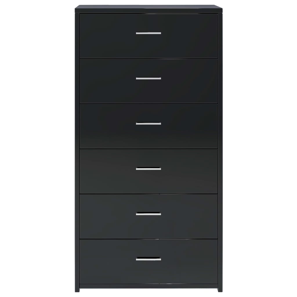 vidaXL Sideboard with 6 Drawers High Gloss Black 19.7"x13.4"x37.8" Chipboard