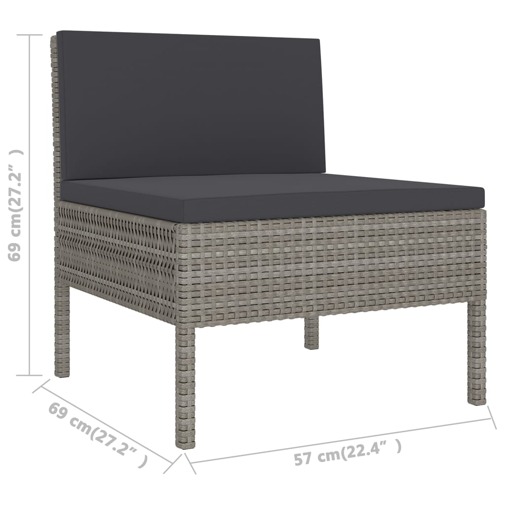 vidaXL 8 Piece Patio Lounge Set with Cushions Poly Rattan Gray