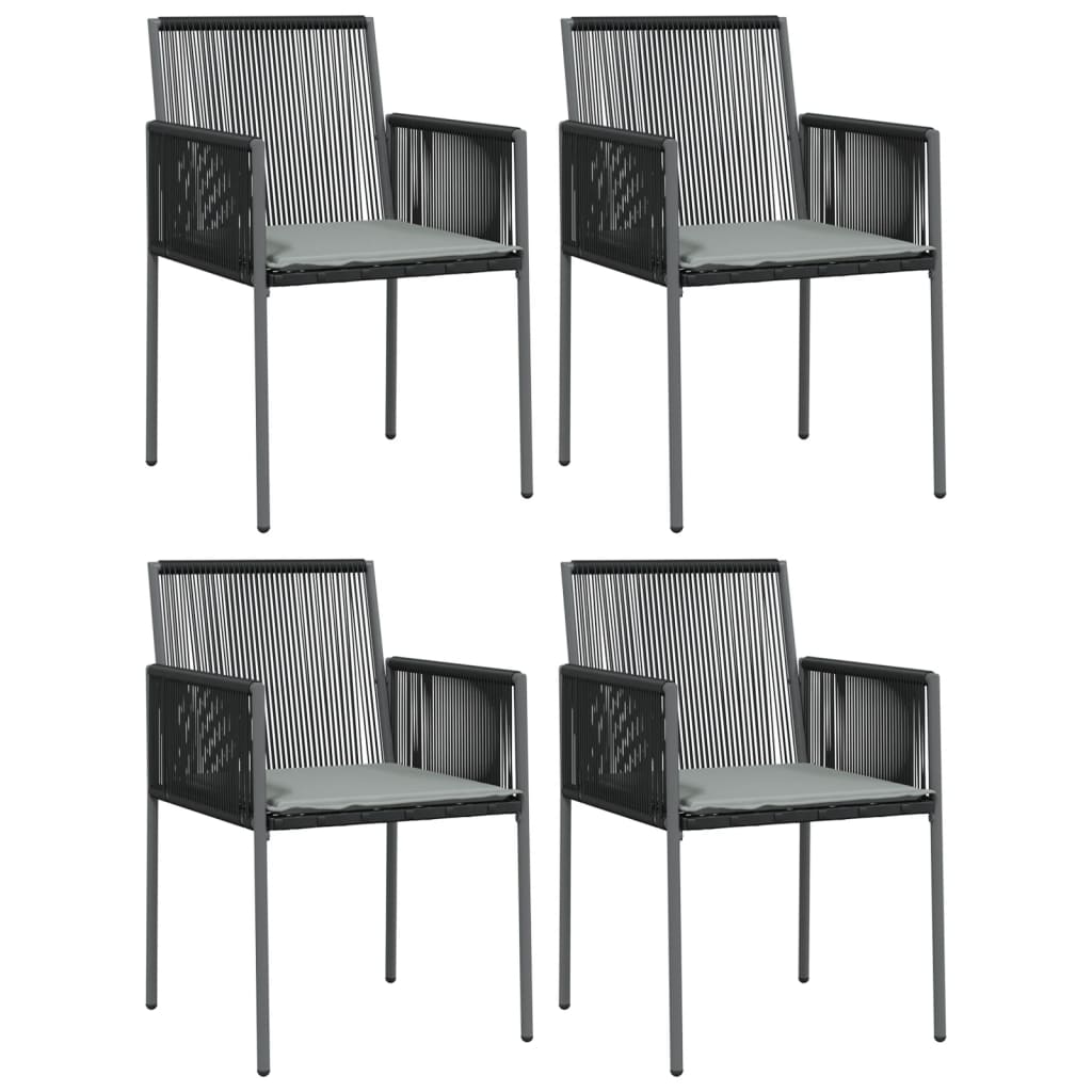 vidaXL 5 Piece Patio Dining Set with Cushions Black Poly Rattan and Steel