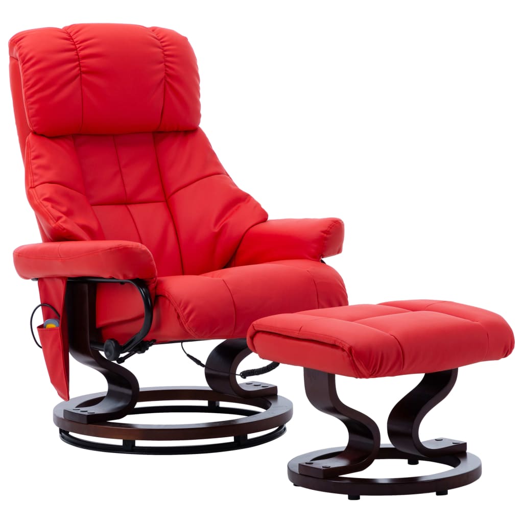 vidaXL Massage Reclining Chair Red Faux Leather and Bentwood