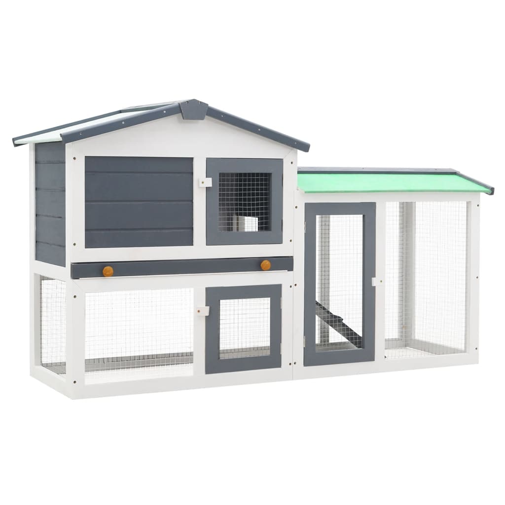 vidaXL Outdoor Large Rabbit Hutch Gray and White 57.1"x17.7"x33.1" Wood