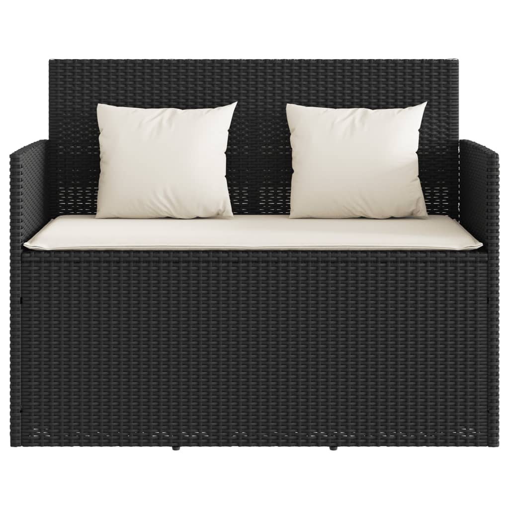 vidaXL Patio Bench with Cushions Black Poly Rattan
