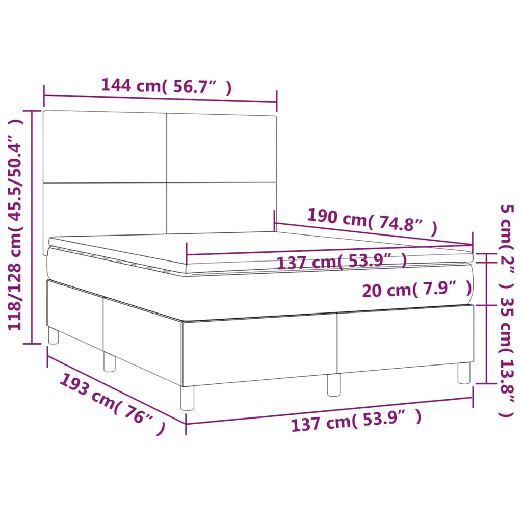 vidaXL Box Spring Bed with Mattress&LED Dark Gray Full Fabric