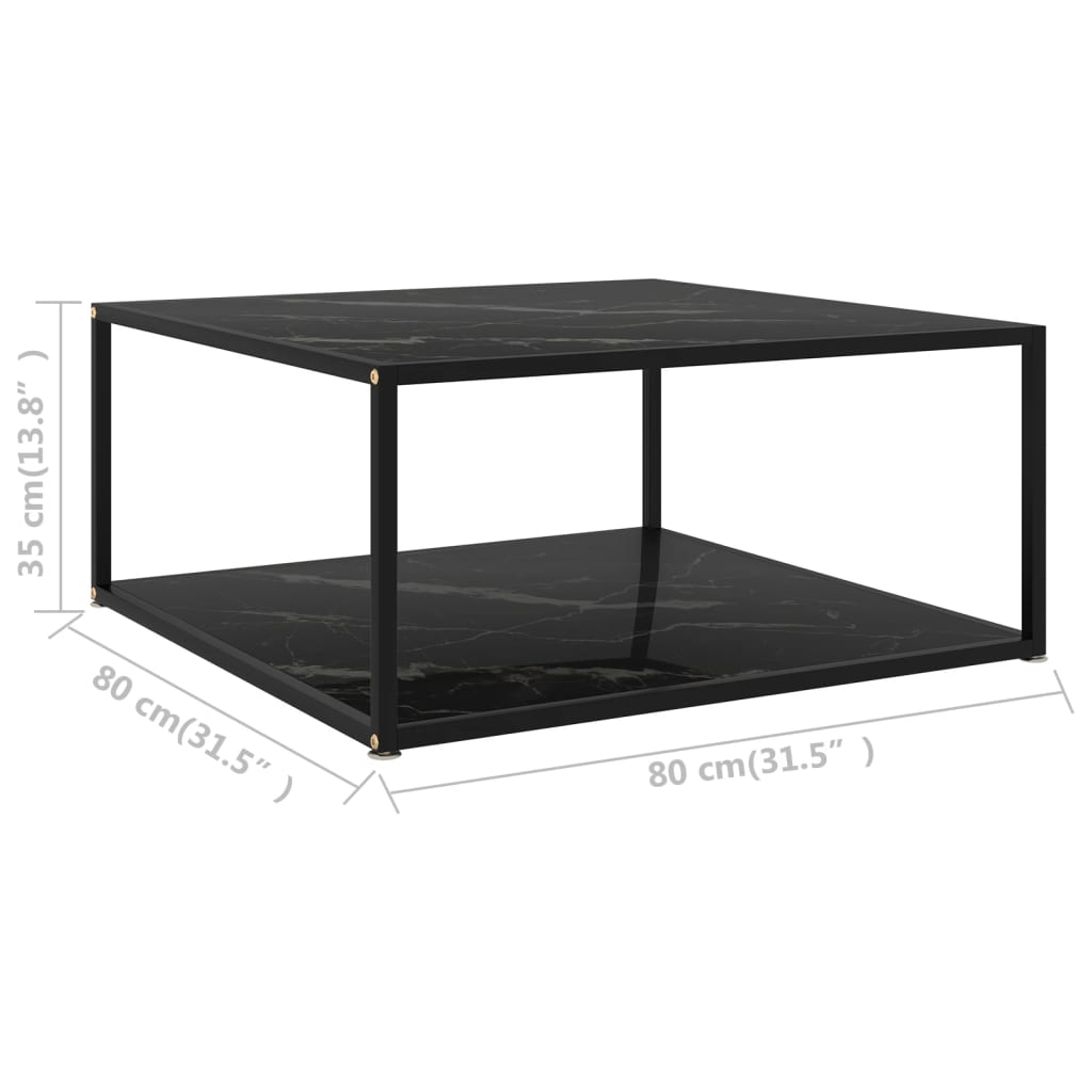vidaXL Coffee Table Black 31.5"x31.5"x13.8" Tempered Glass