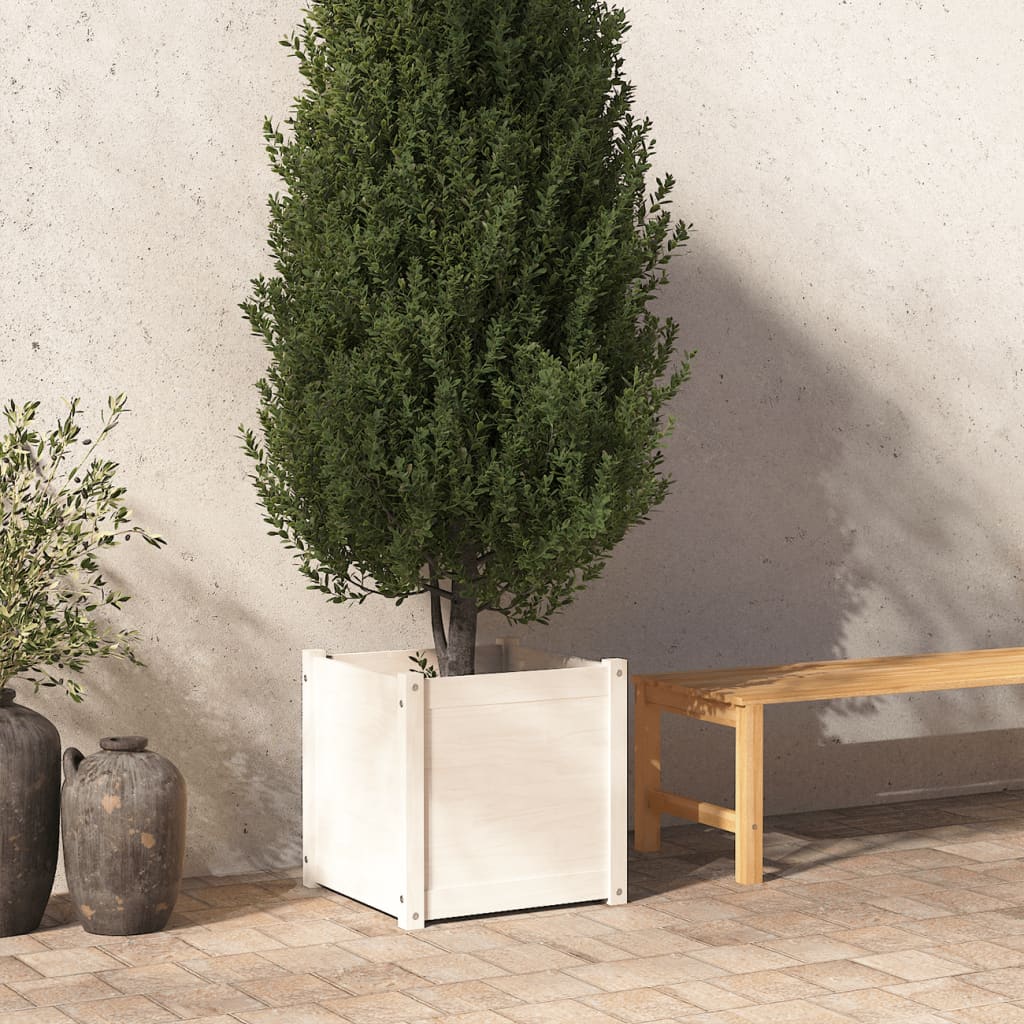 vidaXL Garden Planter White 19.7"x19.7"x19.7" Solid Wood Pine