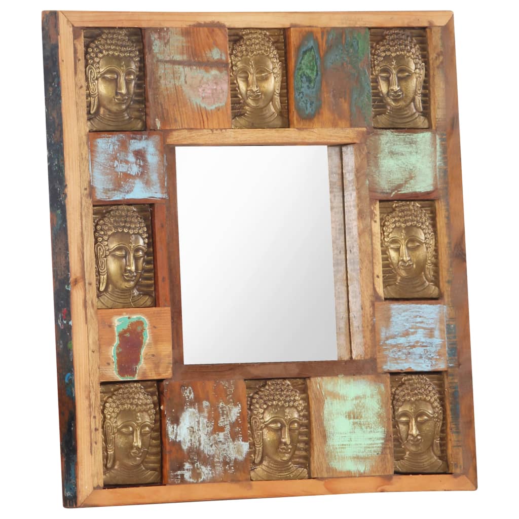 vidaXL Mirror with Buddha Cladding 19.7"x19.7" Solid Reclaimed Wood