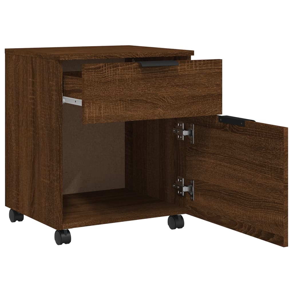 vidaXL Mobile File Cabinet with Wheels Brown Oak 17.7"x15"x21.3" Engineered Wood