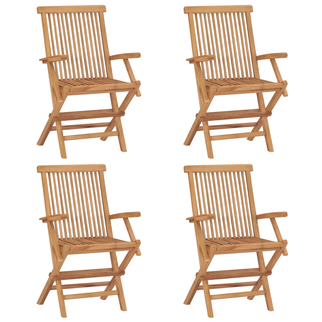 vidaXL Patio Chairs with Red Cushions 4 pcs Solid Teak Wood