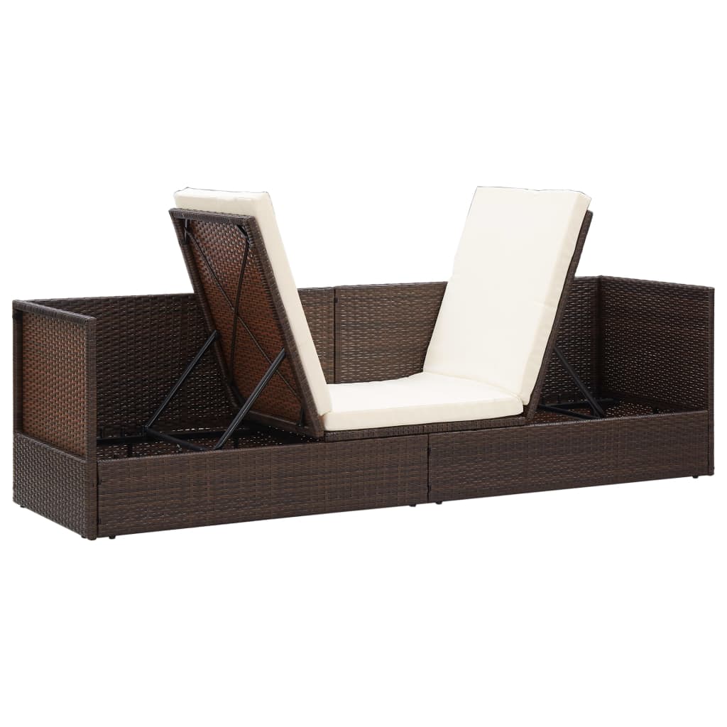 vidaXL Patio Bed with Cushion & Pillows Poly Rattan Brown