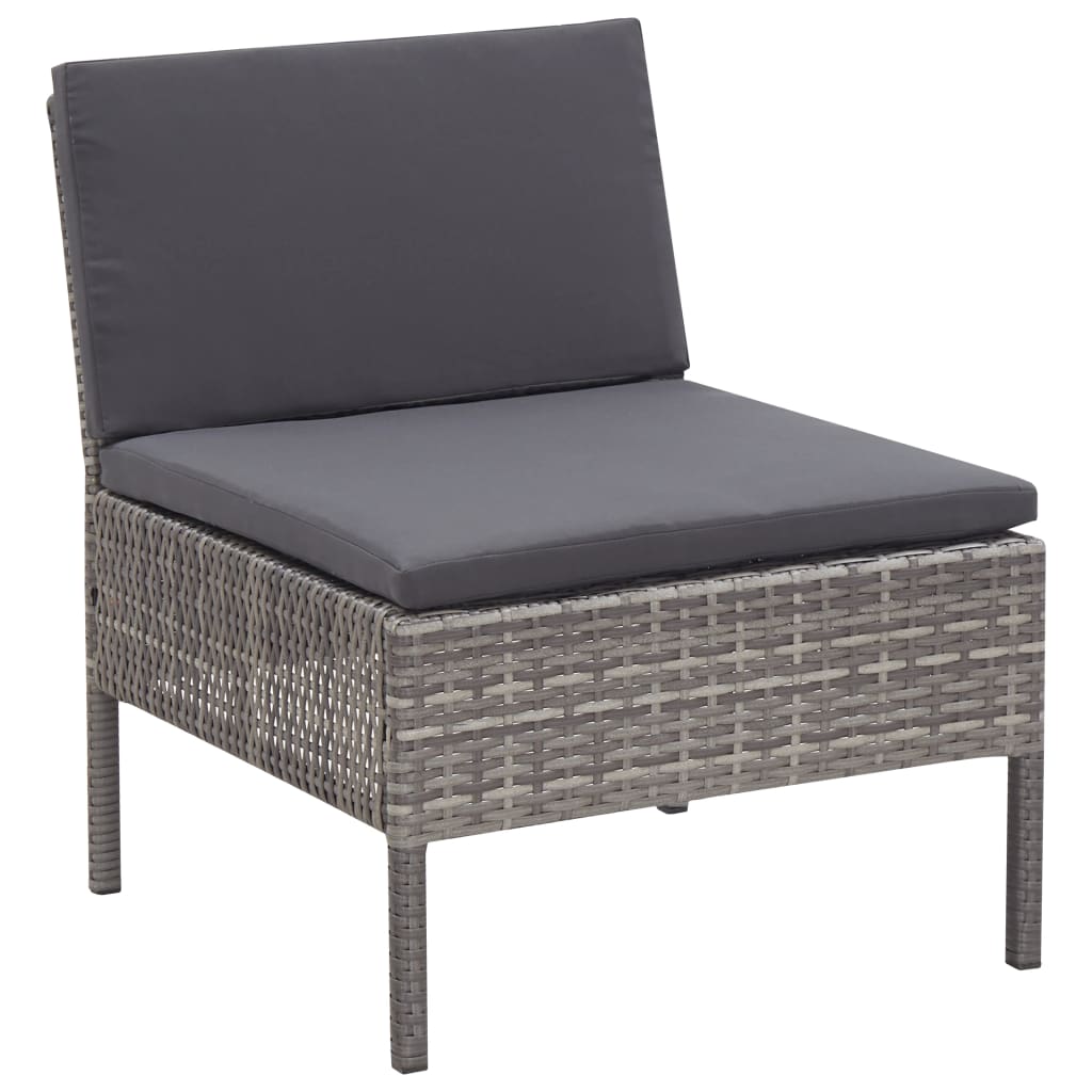 vidaXL 3 Piece Patio Lounge Set with Cushions Poly Rattan Gray