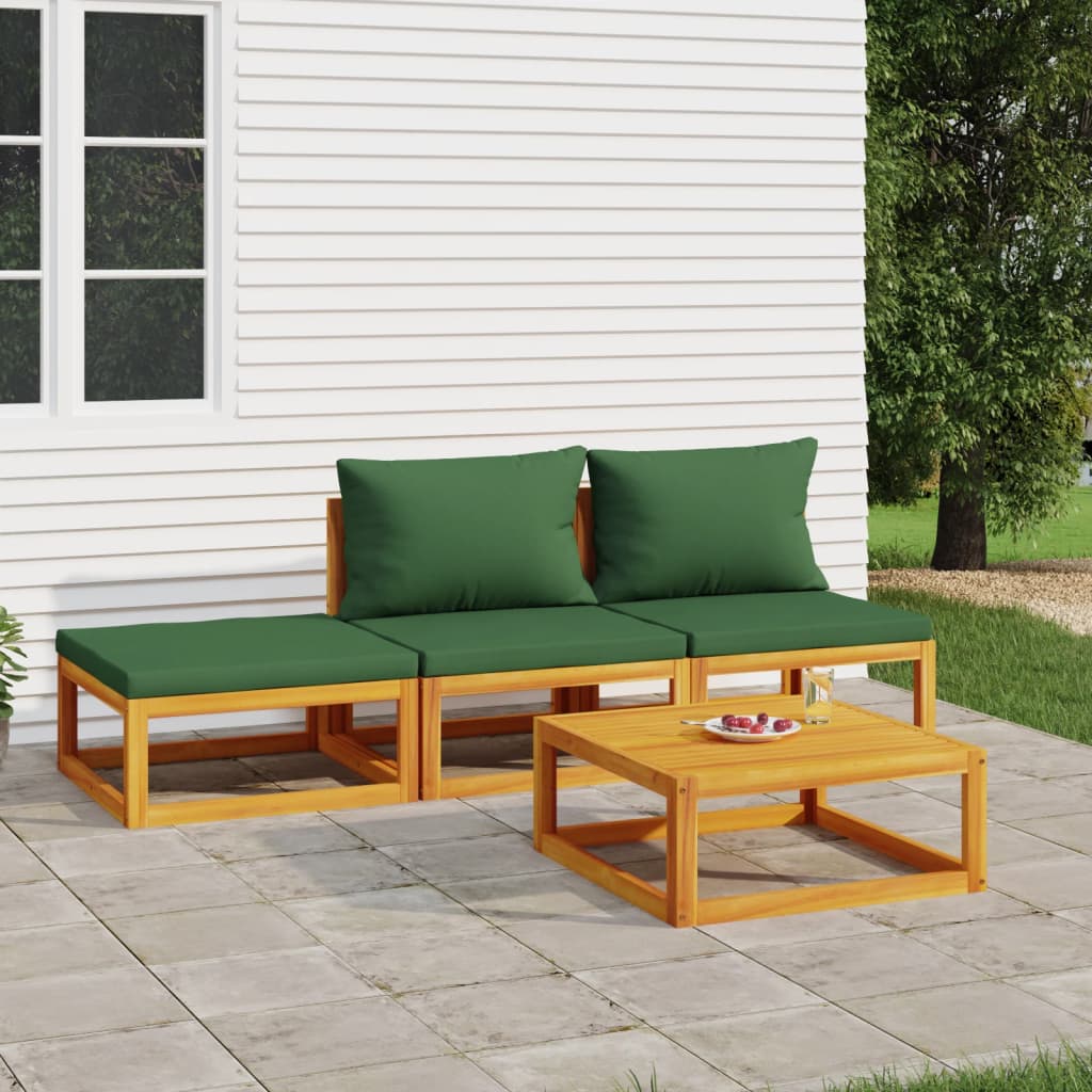 vidaXL 4 Piece Patio Lounge Set with Green Cushions Solid Wood