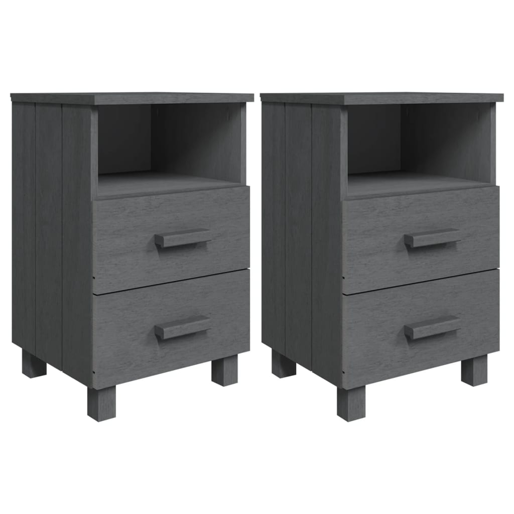 vidaXL Bedside Cabinets HAMAR 2 pcs Dark Gray 15.7"x13.8"x24.4" Solid Wood
