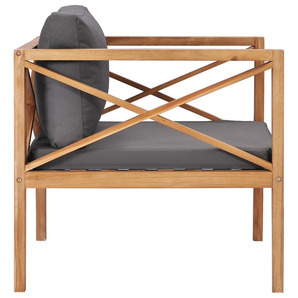 vidaXL Patio Chair with Dark Gray Cushions Solid Teak Wood