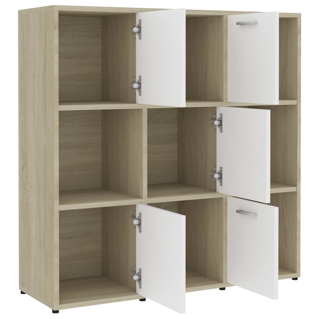 vidaXL Book Cabinet White and Sonoma Oak 35.4"x11.8"x35.4" Chipboard