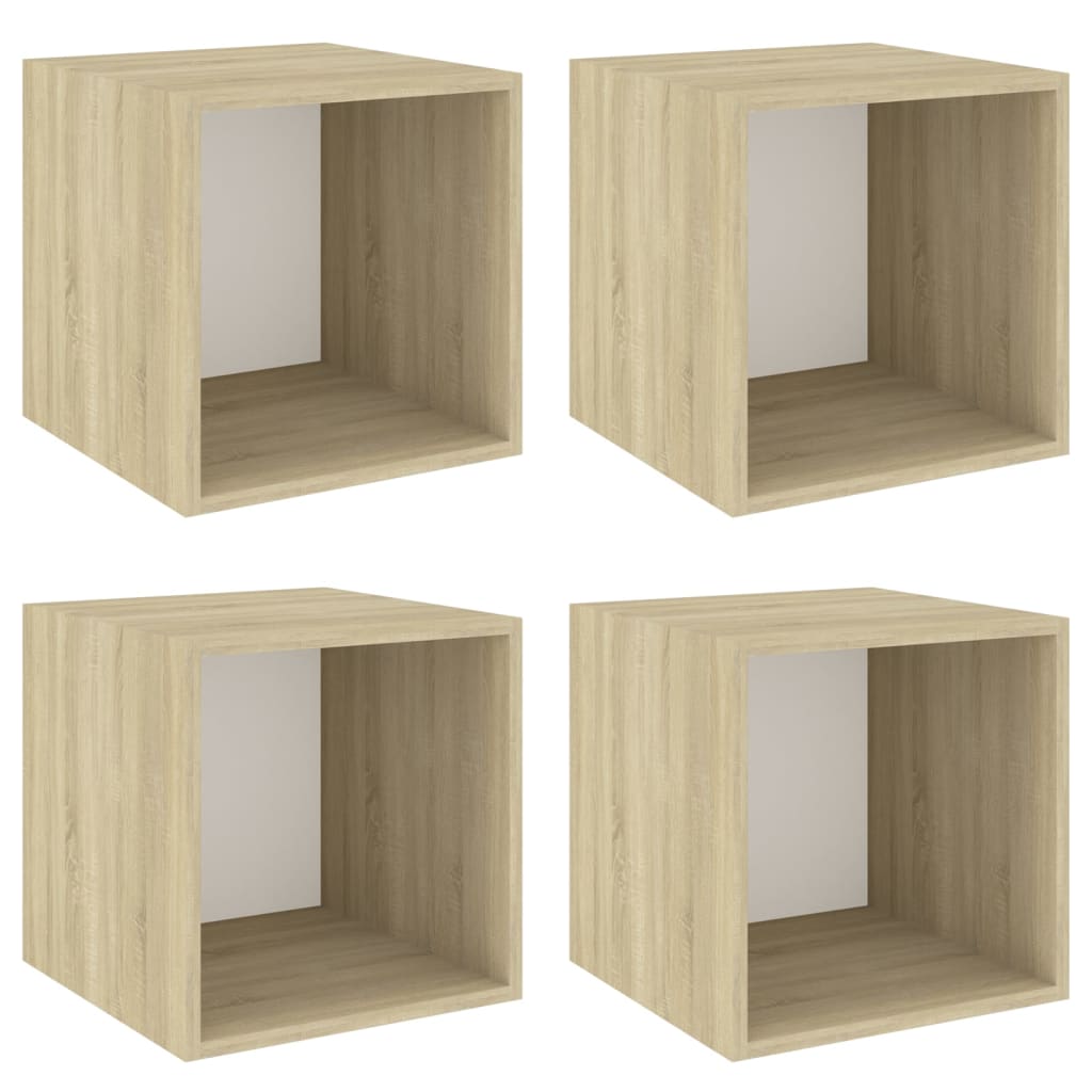 vidaXL Wall Cabinets 4 pcs White and Sonoma Oak 14.6"x14.6"x14.6" Engineered Wood