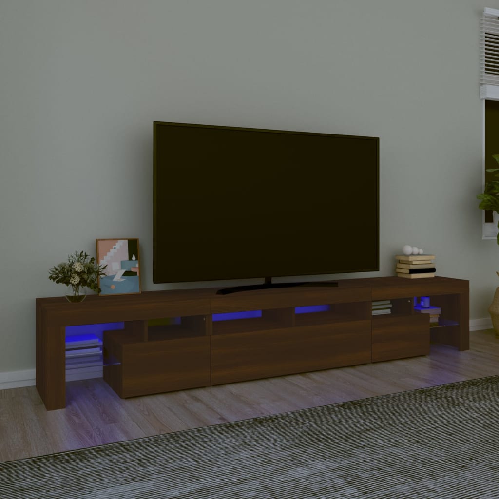 vidaXL TV Stand with LED Lights Brown Oak 90.6"x14.4"x15.7"