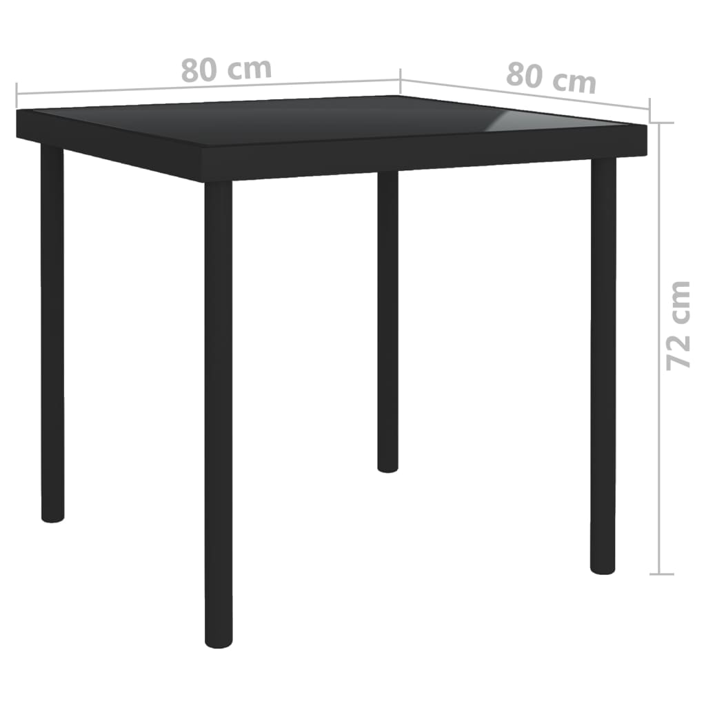 vidaXL Patio Dining Table Black 31.5"x31.5"x28.3" Glass and Steel