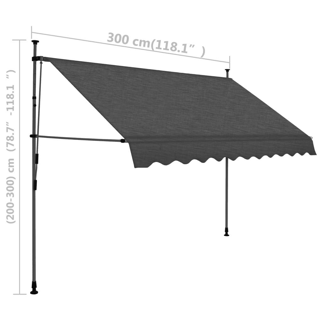 vidaXL Manual Retractable Awning with LED 118.1" Anthracite