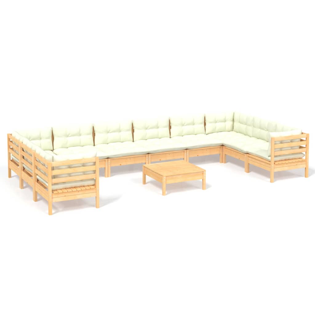 vidaXL 11 Piece Patio Lounge Set with Cream Cushions Pinewood