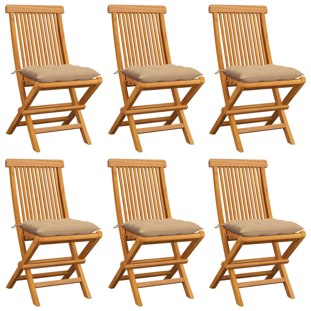 vidaXL Patio Chairs with Beige Cushions 6 pcs Solid Teak Wood