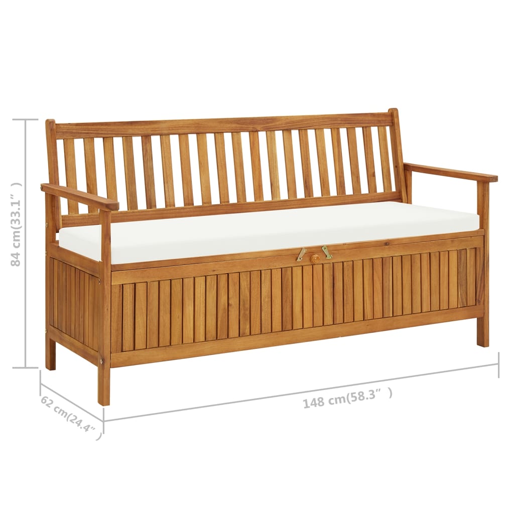 vidaXL Storage Bench with Cushion 58.2" Solid Acacia Wood