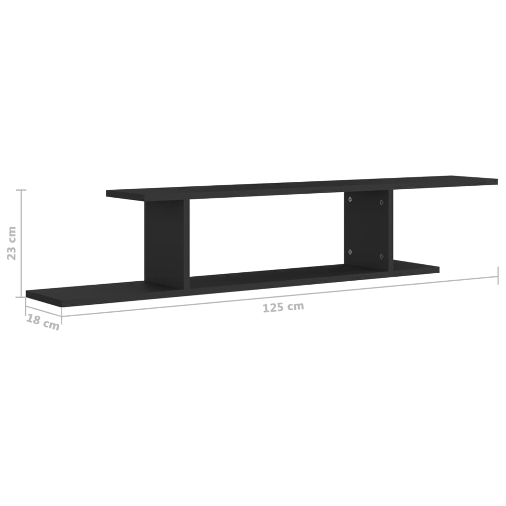 vidaXL Wall-Mounted TV Shelf Black 49.2"x7.1"x9.1" Engineered Wood