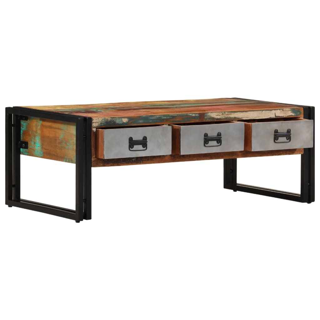 vidaXL Coffee Table with 3 Drawers Solid Reclaimed Wood 39.4"x19.7"x13.8"