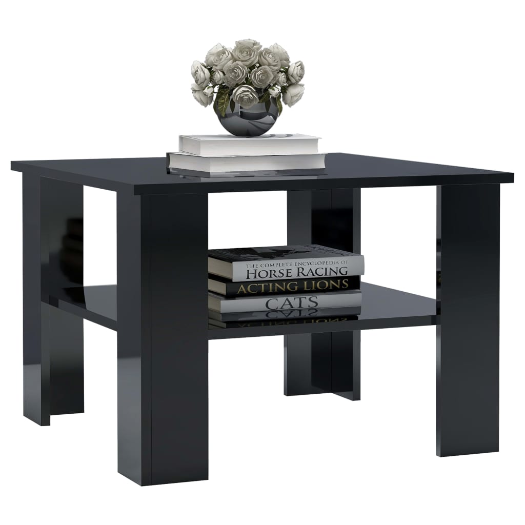 vidaXL Coffee Table High Gloss Black 23.6"x23.6"x16.5" Engineered Wood
